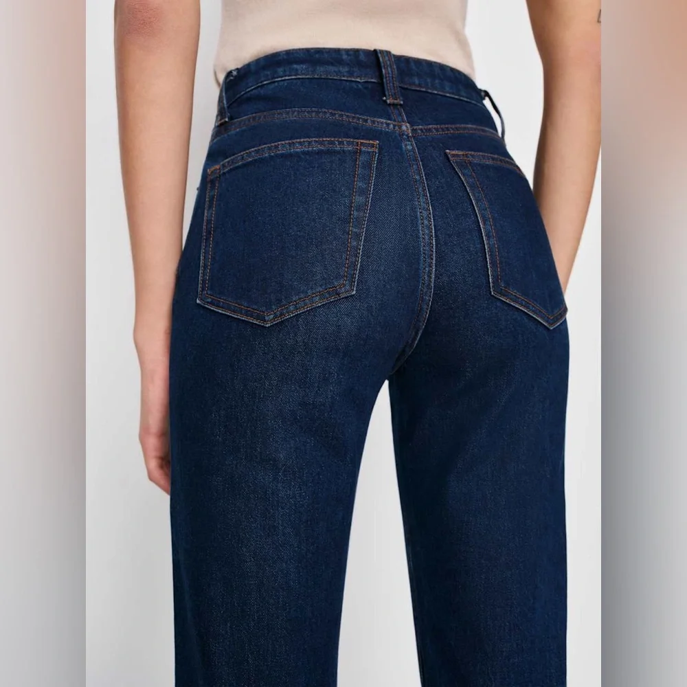 REFORMATION Jax Stretch High Rise Straight Jeans Dark Blue - Picture 8 of 16